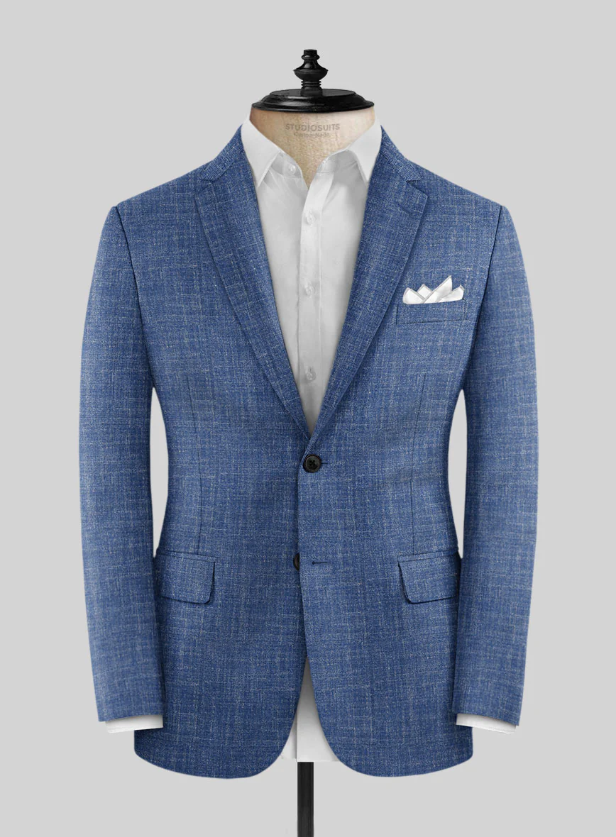 Noble Blue Wool Silk Linen Jacket