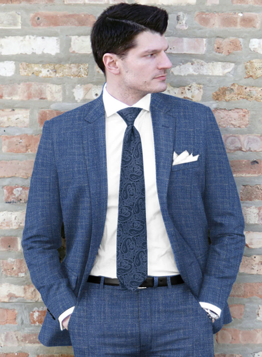 Noble Blue Wool Silk Linen Suit - Image 3