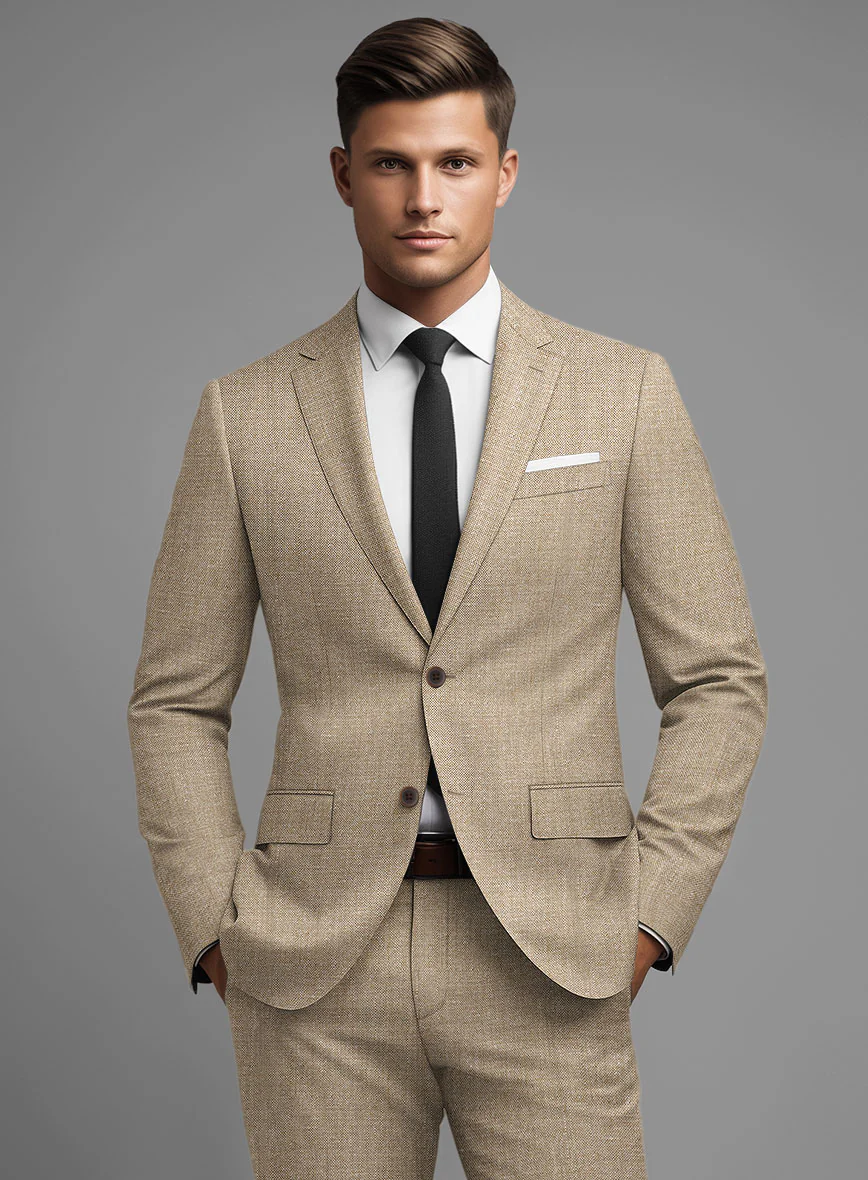 Noble Dark Beige Wool Silk Linen Suit - Image 3
