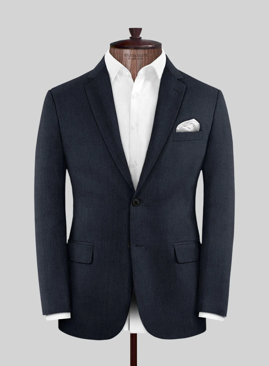 Noble Dark Blue Wool Silk Linen Jacket