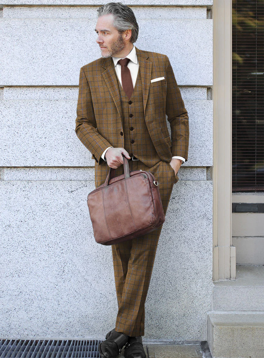 Noble Giancarlo Brown Wool Silk Linen Suit