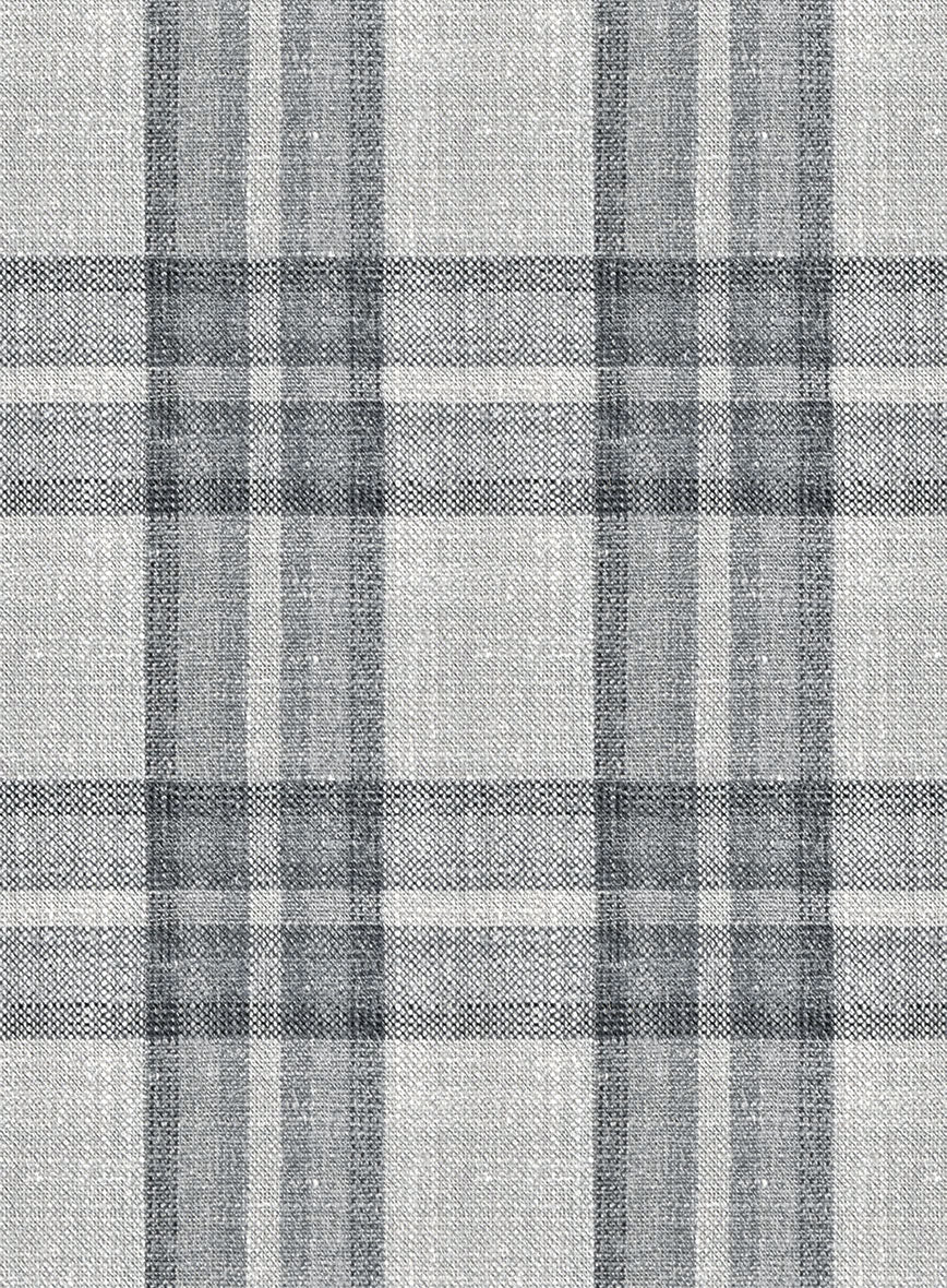 Noble Gray Check Wool Silk Linen Pants - Image 3