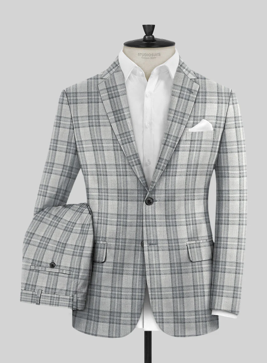Noble Gray Check Wool Silk Linen Suit - Image 2