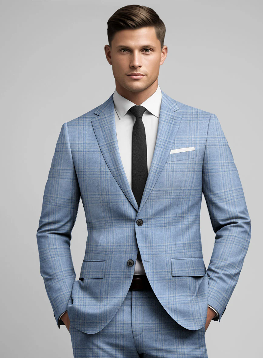 Noble Light Blue Wool Silk Linen Suit - Image 3