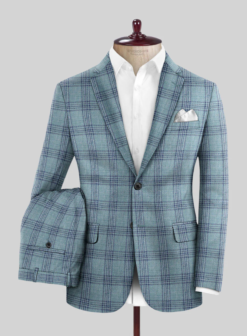 Noble Manuelita Blue Wool Silk Linen Suit - Image 2
