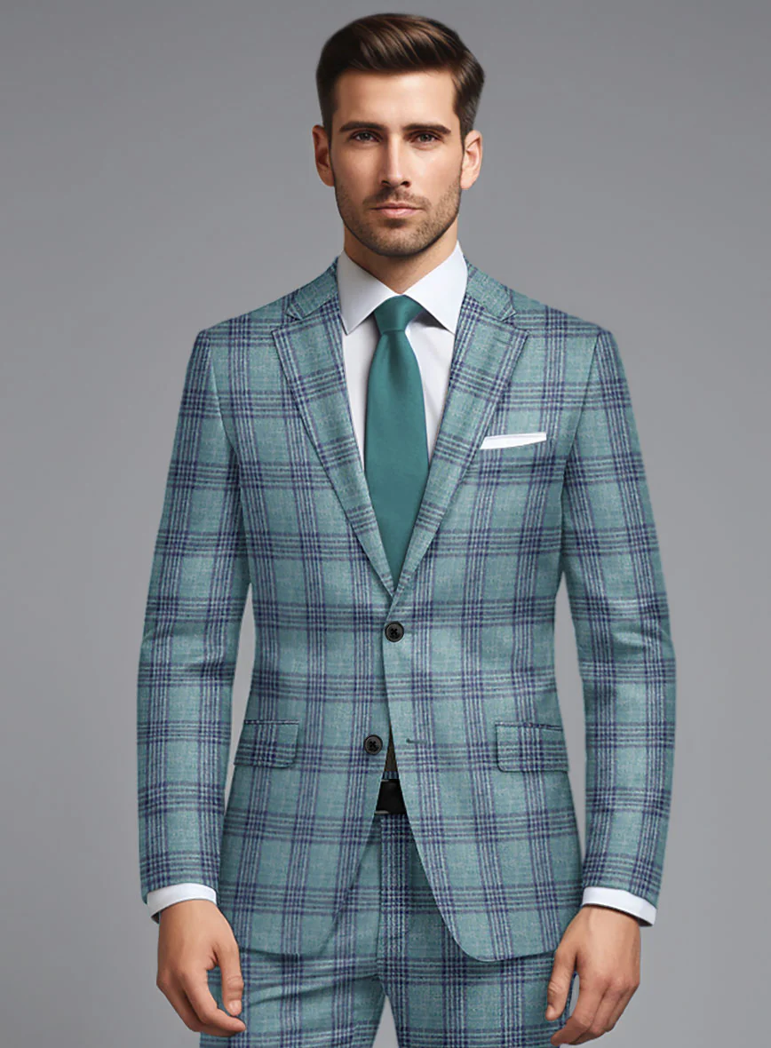 Noble Manuelita Blue Wool Silk Linen Suit - Image 3