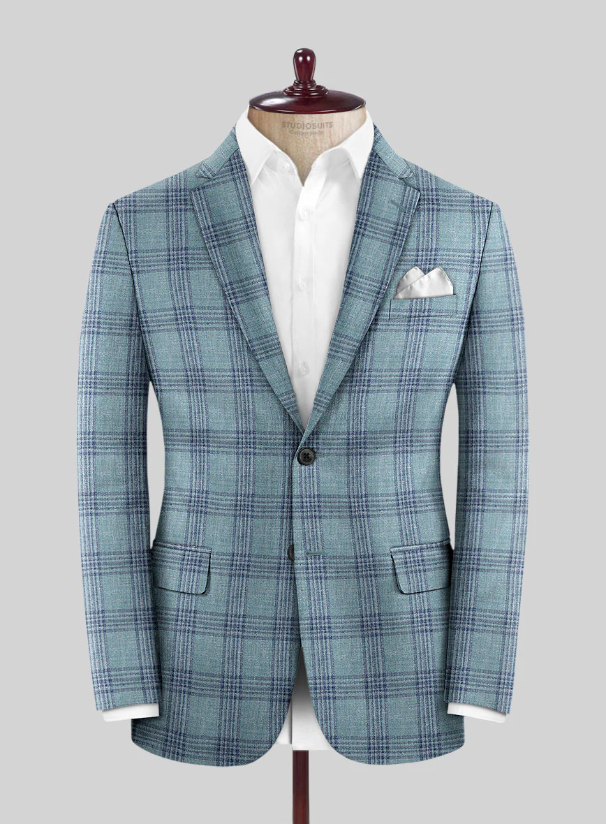 Noble Manuelita Blue Wool Silk Linen Suit - Image 4