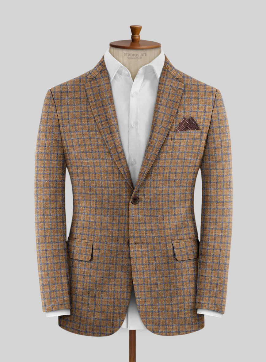 Noble Mustard Check Wool Silk Linen Jacket