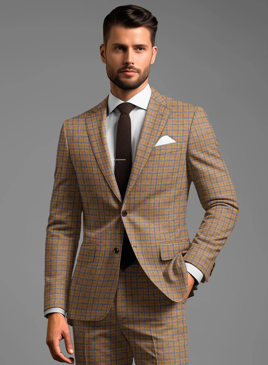 Noble Mustard Check Wool Silk Linen Suit - Image 3