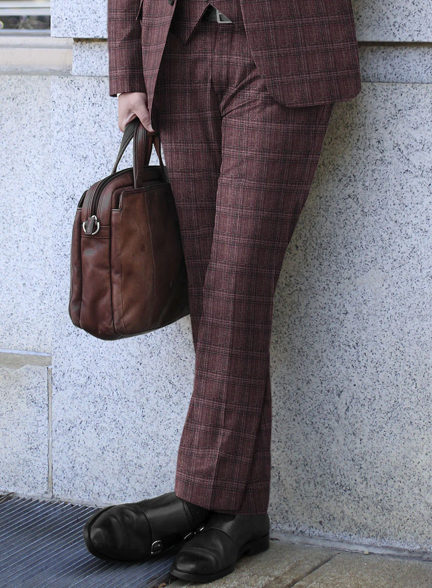 Noble Purple Check Wool Silk Linen Pants - Image 2