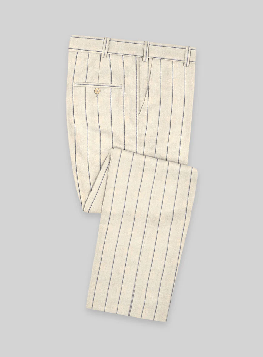 Noble Rosaria Cream Stripe Cotton Silk Linen Pants