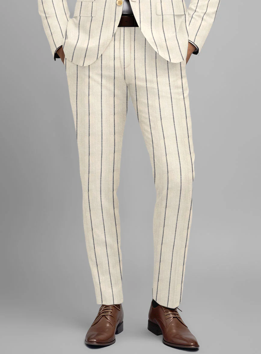 Noble Rosaria Cream Stripe Cotton Silk Linen Pants - Image 2