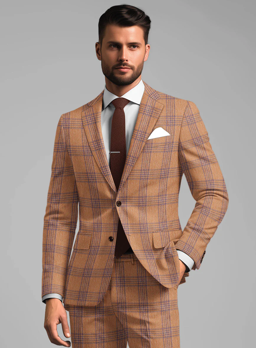 Noble Rust Check Wool Silk Linen Jacket - Image 2