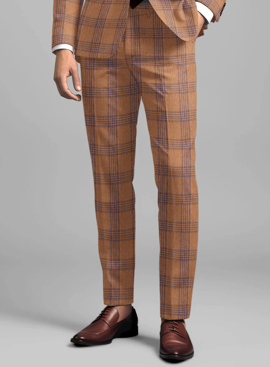 Noble Rust Check Wool Silk Linen Pants - Image 2