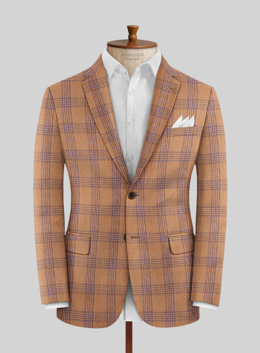 Noble Rust Check Wool Silk Linen Suit - Image 4