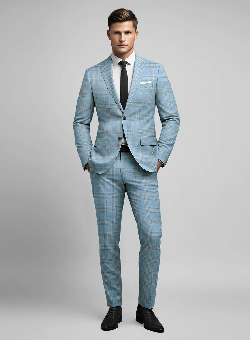 Noble Sky Blue Wool Silk Linen Suit