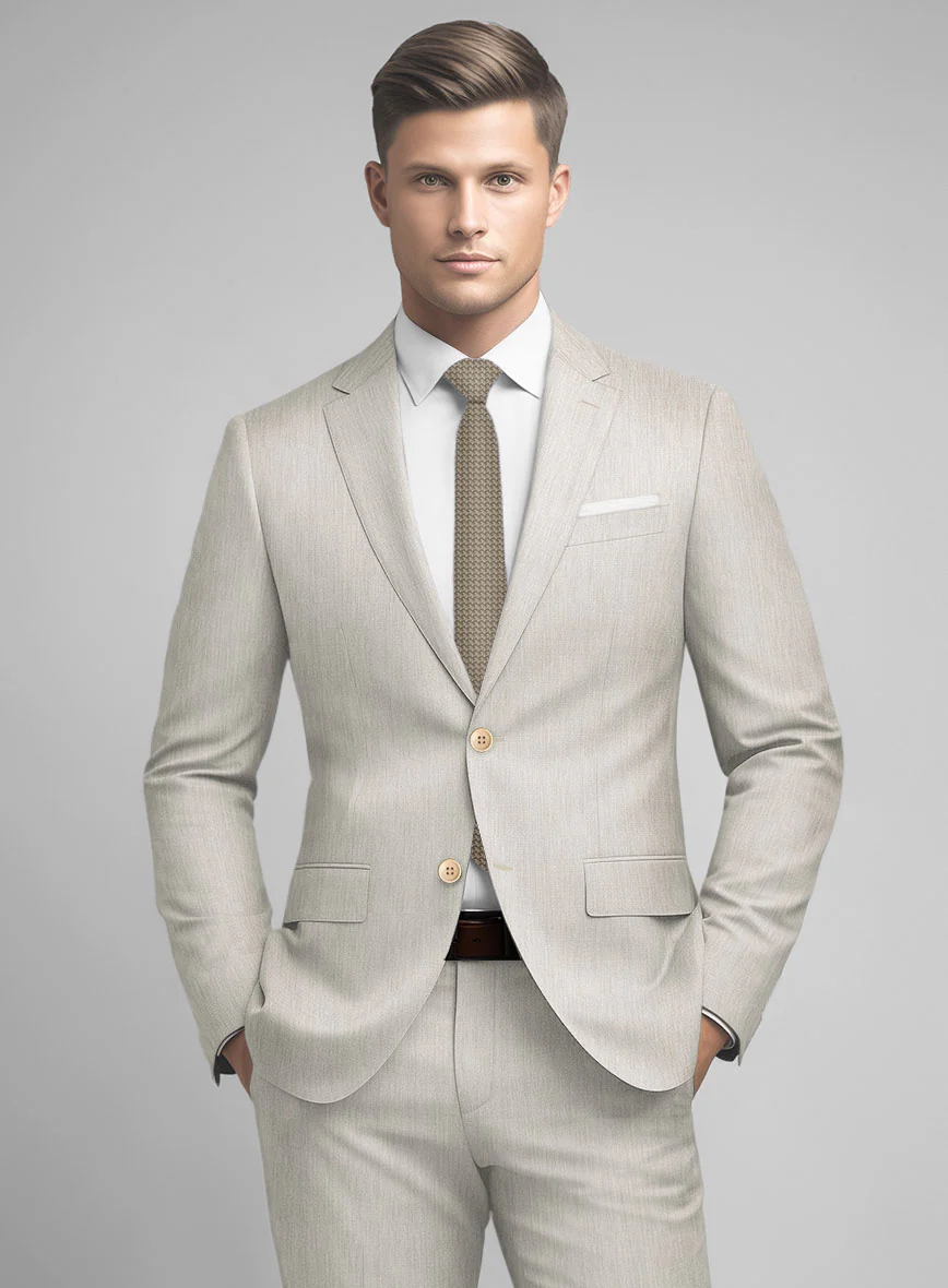 Noble Stone Beige Wool Silk Linen Jacket - Image 2