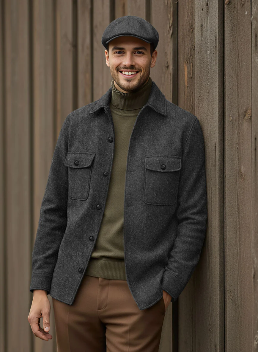 Nomad Charcoal Herringbone Tweed Shirt