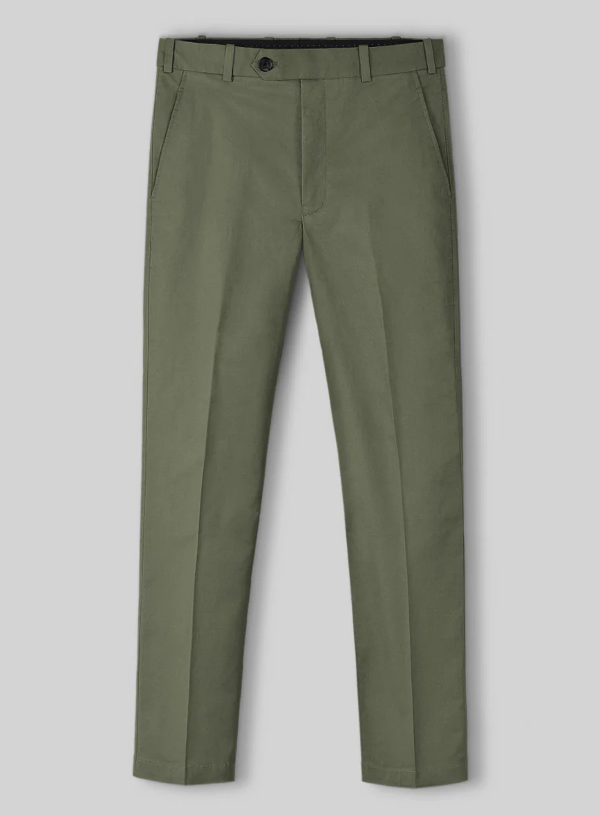 Olive Green Napoli Stretch Light Weight Cotton Pants