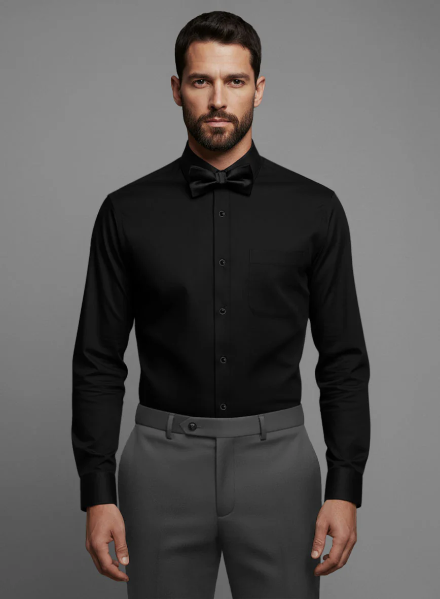 Plain Front Black Tuxedo Shirt