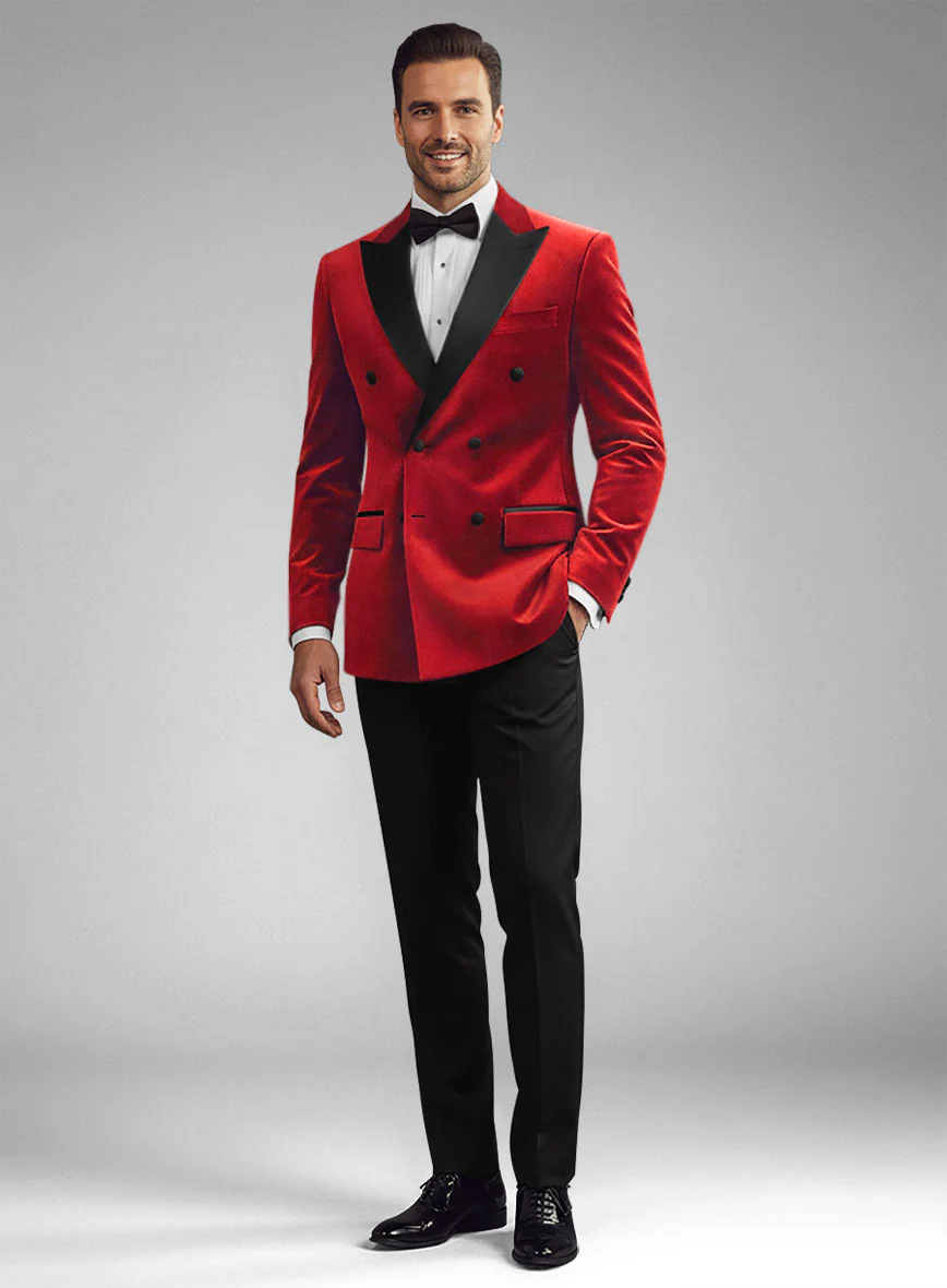 Red Velvet Double Breasted Tuxedo Suit - Image 7