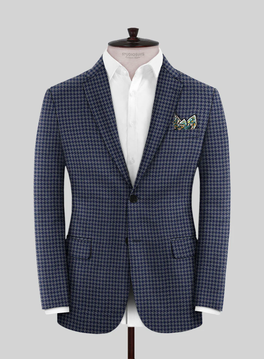 Reda Antina Blue Houndstooth Wool Jacket