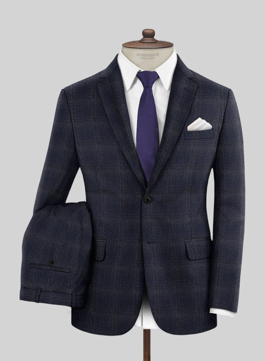 Reda Berato Navy Blue Checks Wool Suit