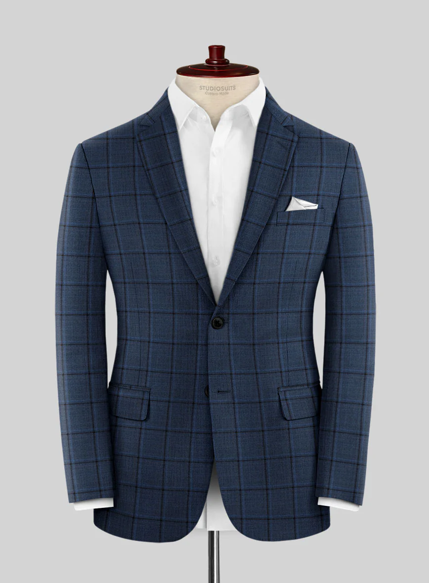Reda Casi Blue Checks Wool Jacket