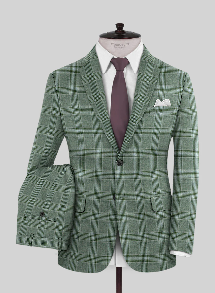 Reda Celadon Green Checks Wool Suit