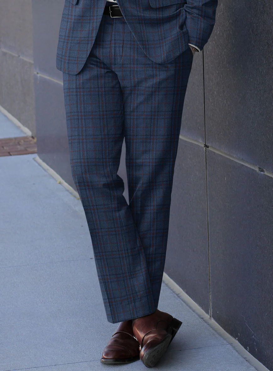 Reda Chambray Blue Checks Wool Pants - Image 2