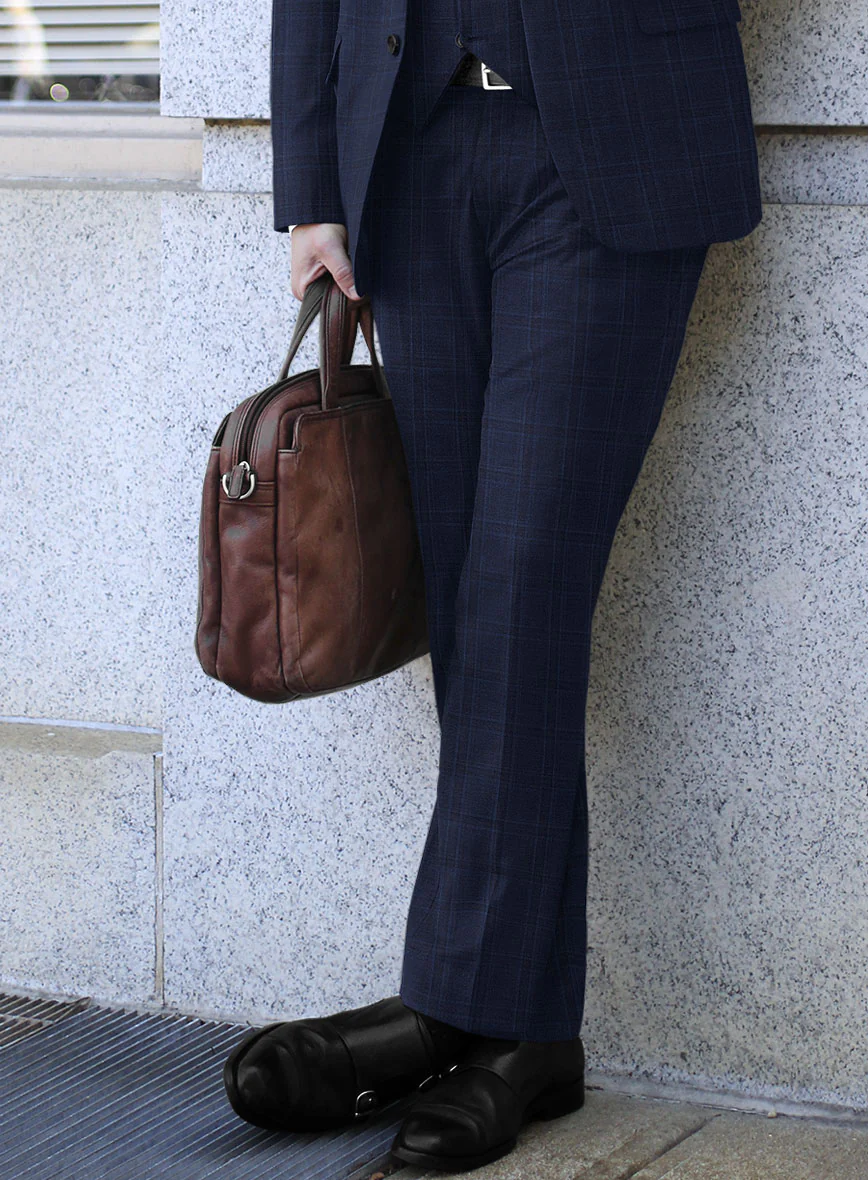 Reda Dark Navy Checks Wool Pants - Image 2