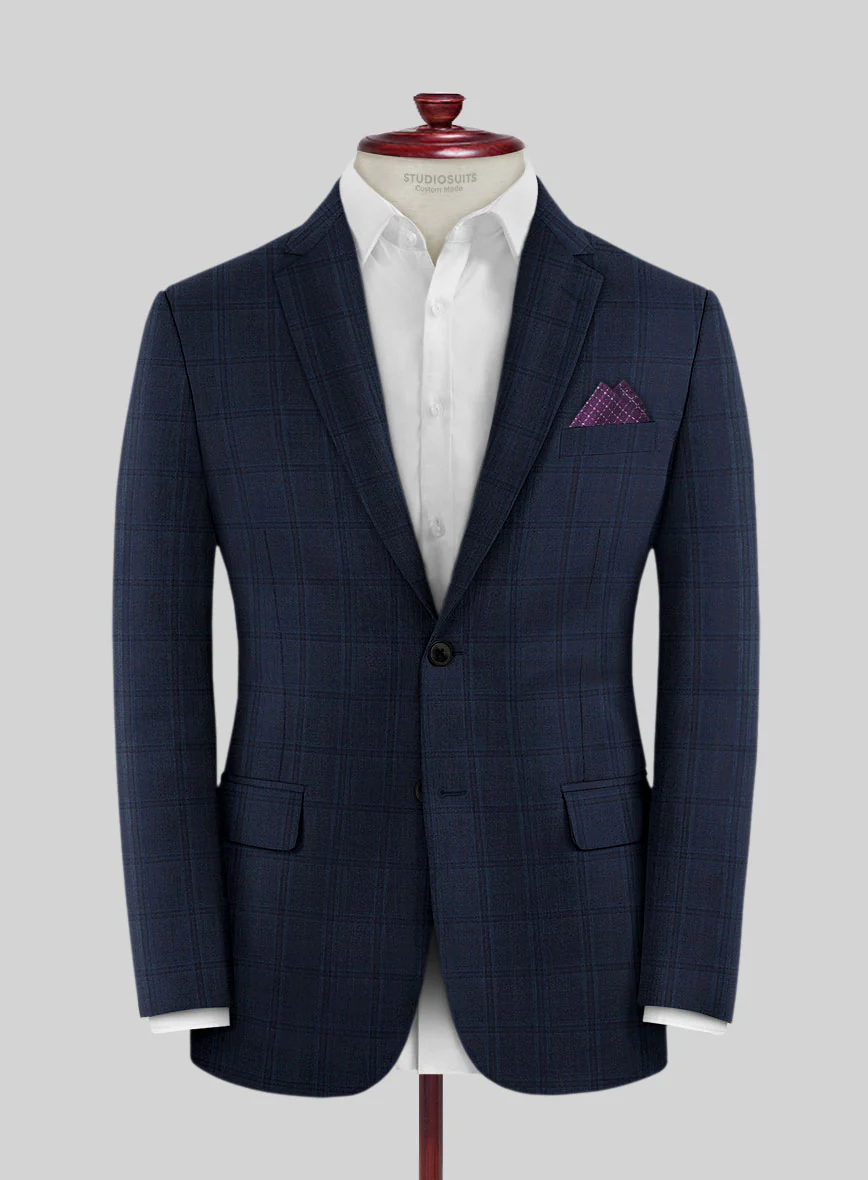 Reda Deep Cove Blue Checks Wool Jacket