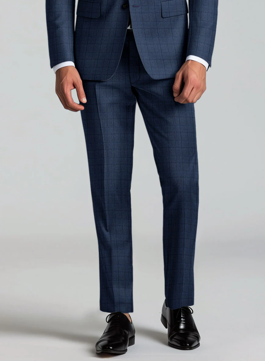 Reda Erlon Royal Blue Checks Wool Pants - Image 2