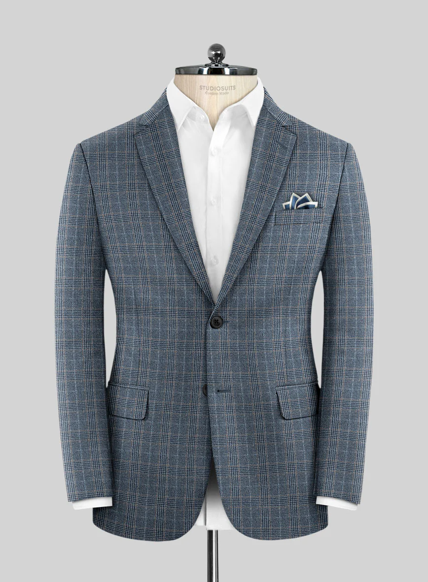 Reda Homio Blue Checks Wool Jacket