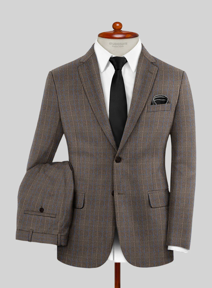 Reda Homio Brown Checks Wool Suit