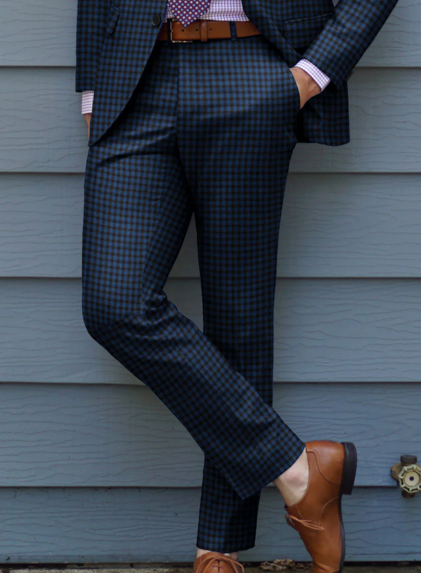 Reda Lapis Blue Checks Wool Pants - Image 2