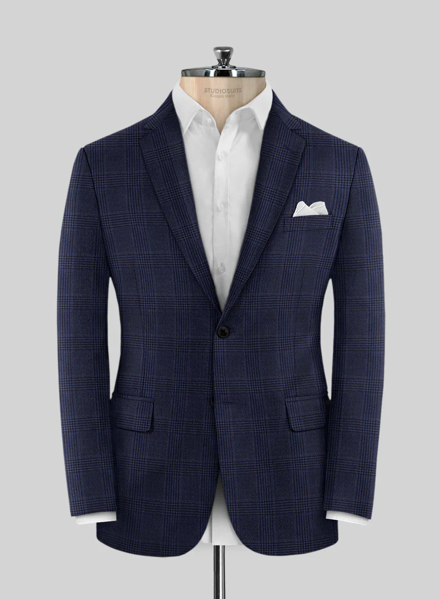 Reda Navy Checks Wool Jacket