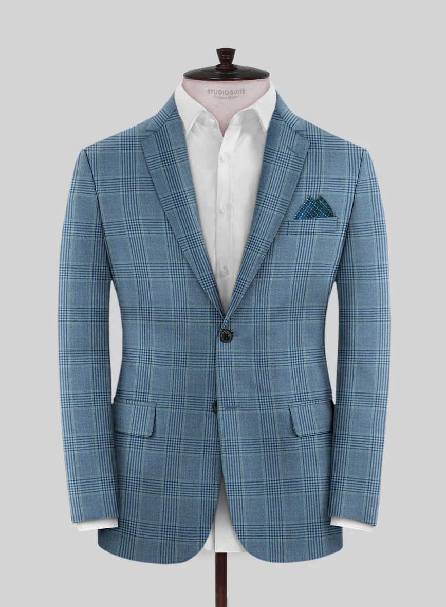Reda Pacific Blue Checks Wool Jacket