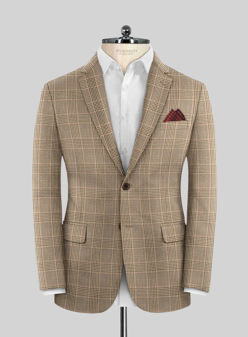 Reda Pale Brown Checks Wool Jacket