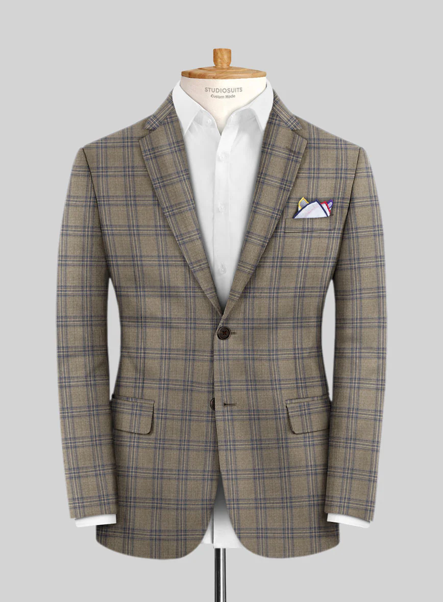 Reda Sand Brown Checks Wool Jacket