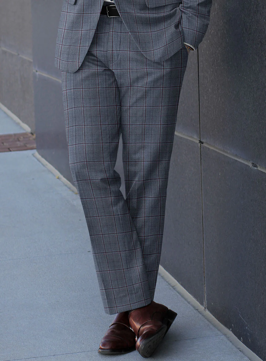 Reda Tropical Blue Checks Wool Pants - Image 2