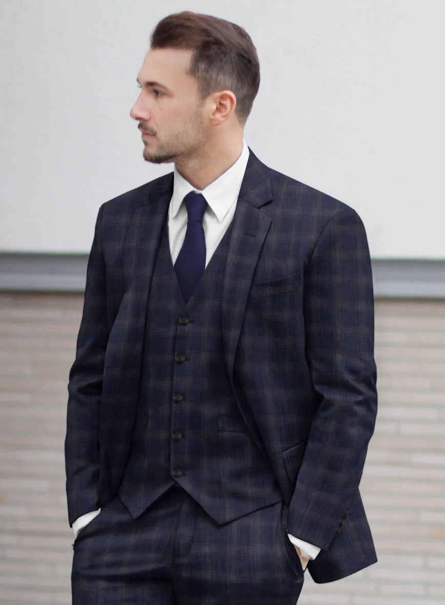 Reda Vidla Dark Blue Checks Wool Jacket - Image 2