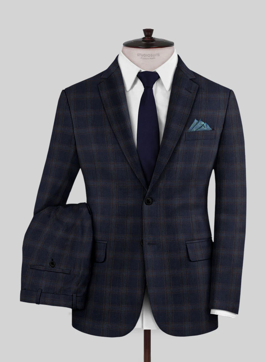 Reda Vidla Dark Blue Checks Wool Suit