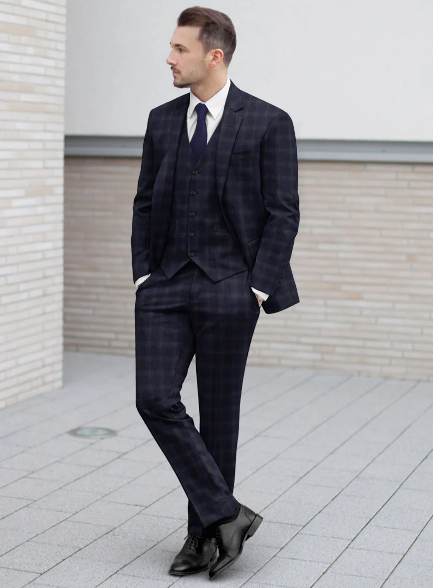 Reda Vidla Dark Blue Checks Wool Suit - Image 2
