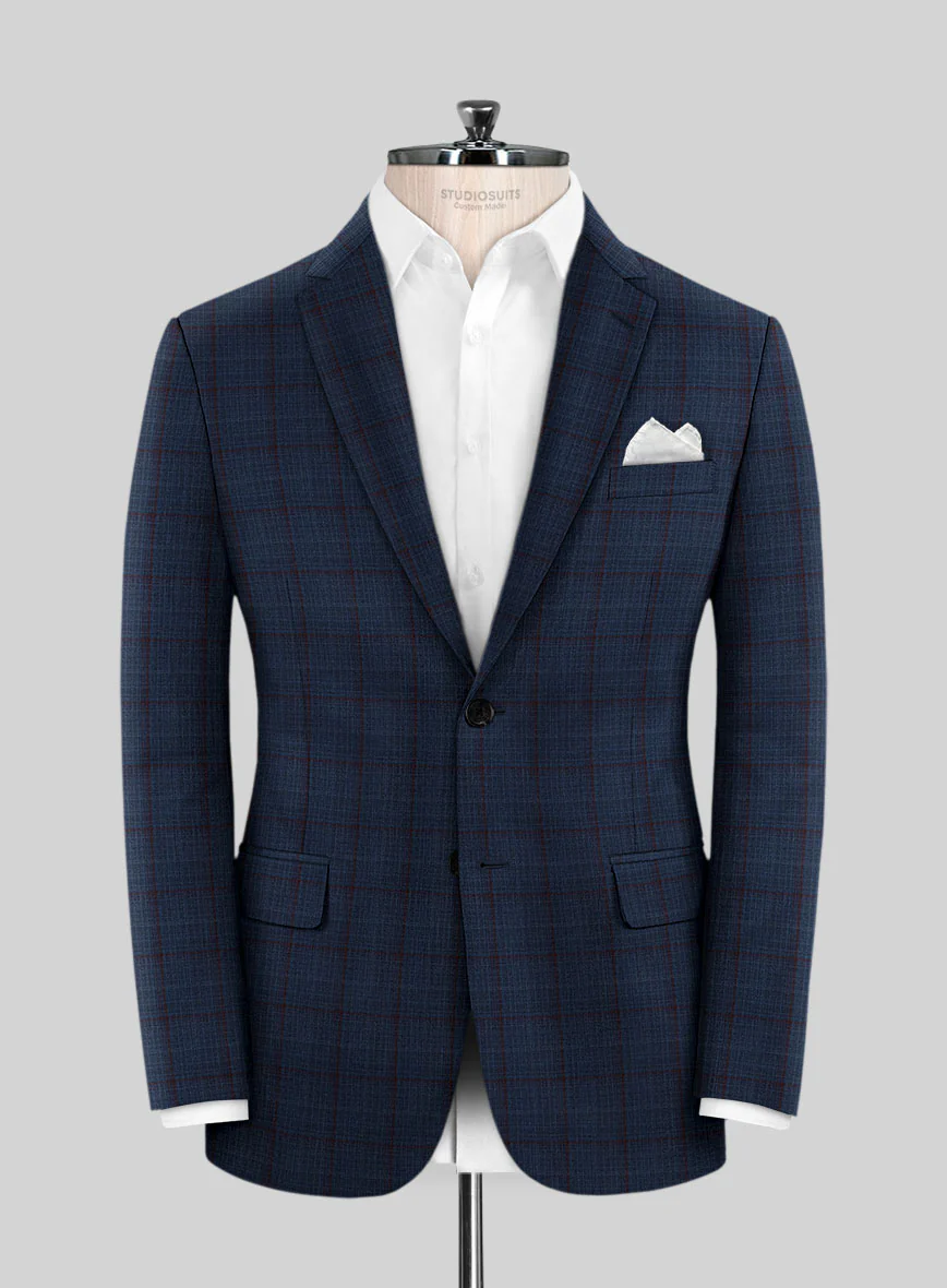 Reda Zodiac Blue Checks Wool Jacket