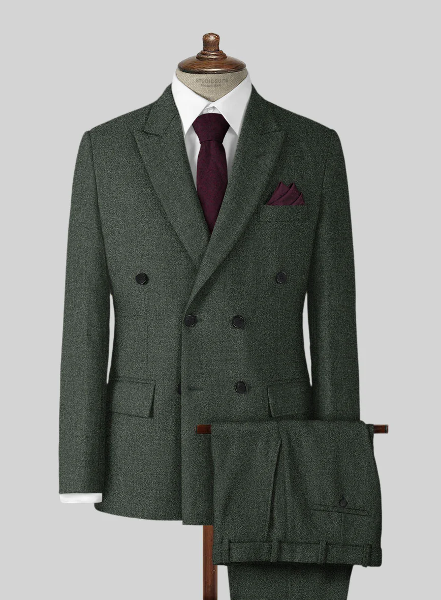 Rope Weave Green Tweed Double Breasted Suit