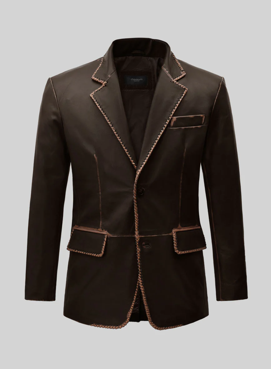 Rubbed Dark Brown Medieval Leather Blazer