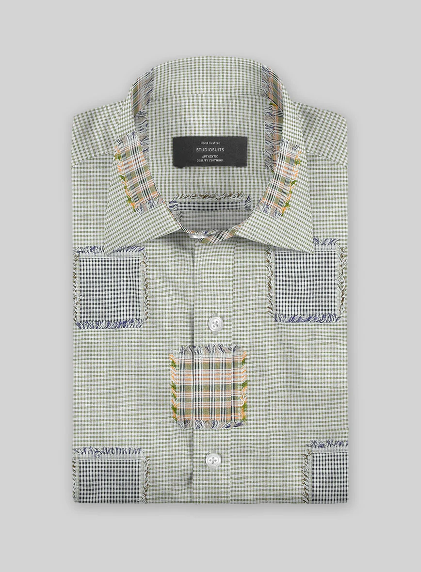 Sage Check Patchwork Cotton Shirt