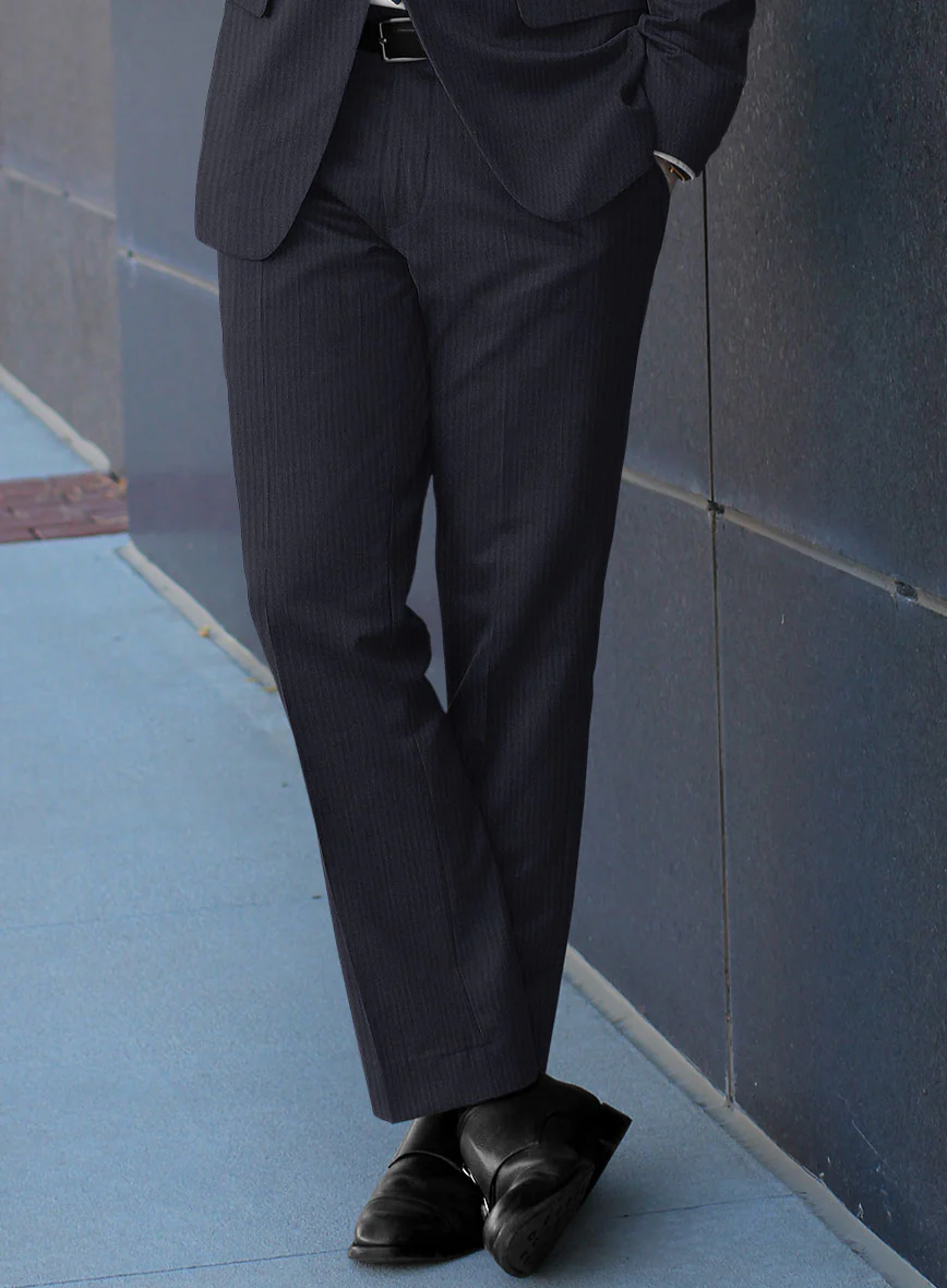 Scabal Ascio Stripe Blue Wool Pants - Image 2