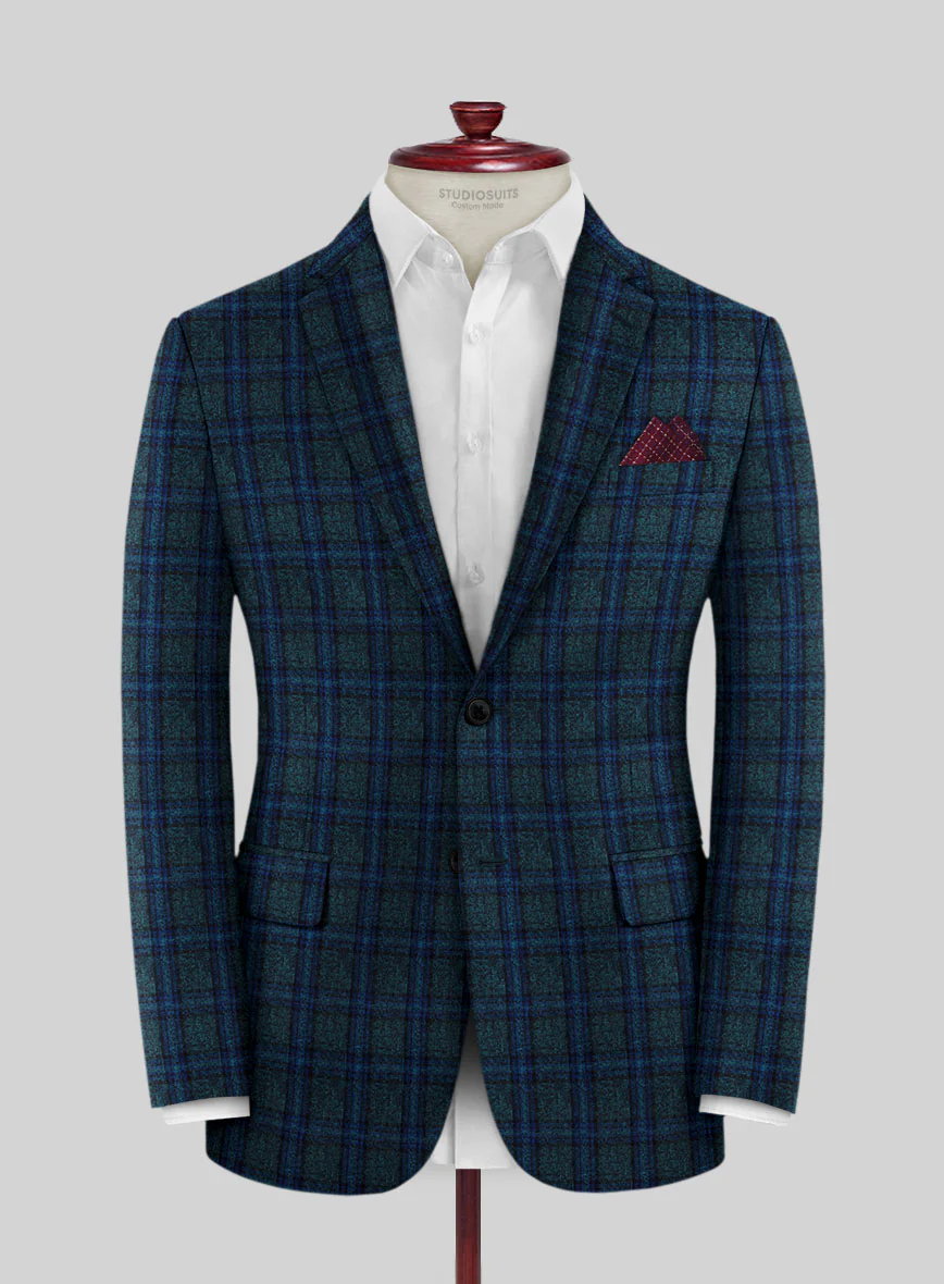 Scabal Blue Checks Wool Jacket